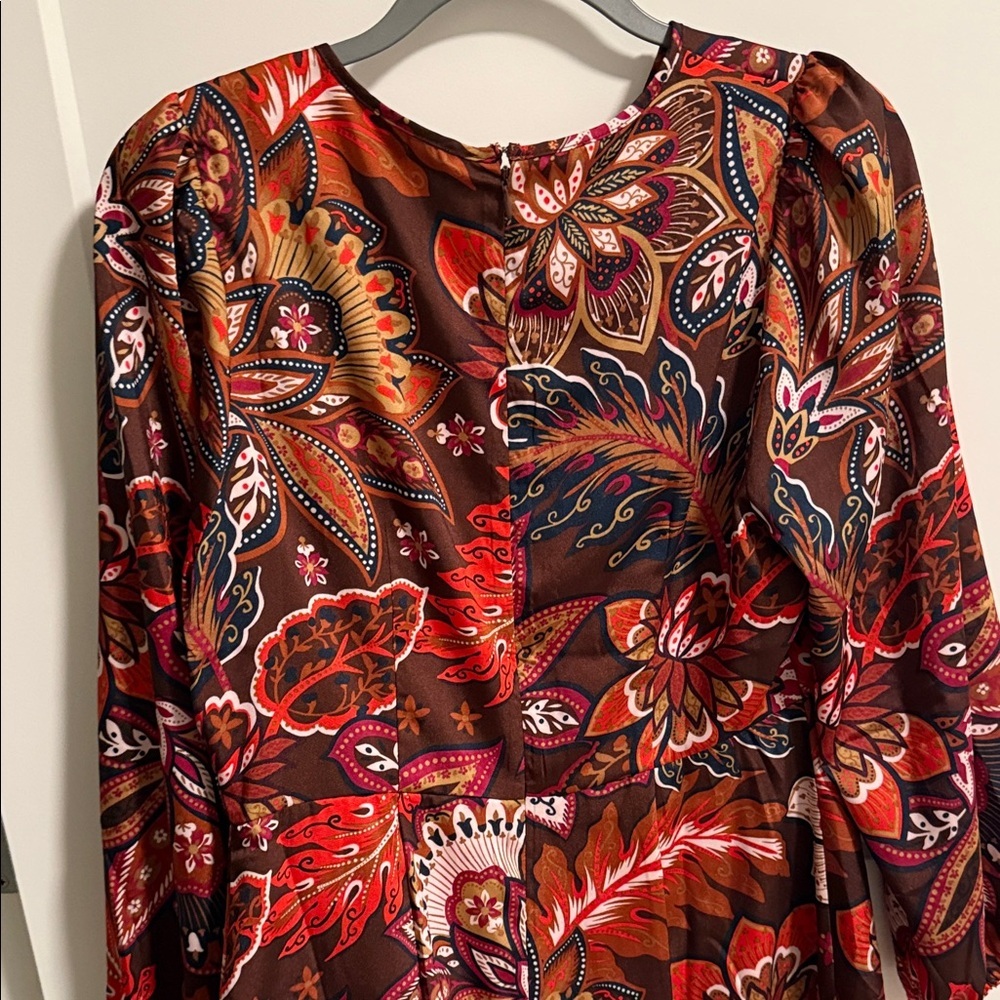 LOFT Red and Brown Floral Long Sleeve Dress - Picture 10 of 11